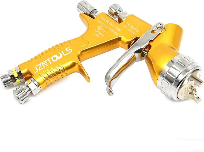 HVLP Spray Gun with 1.3mm Plum Blossom Shape Nozzle, Car Paint Gun Premium Tool Kit，Car & Automotive Paint Gun Sprayer, for Furniture, House Finishing, Varnish and Top Coat (Gold（Plum Blossom Nozzle）)