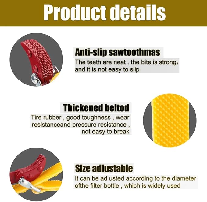 8" Adjustable Strap Wrench Tool for Oil Filter, Water Filter, Fuel Filter, Whole House Filter, and RV Sewer Hose - Multi-Purpose Rubber Band Wrench with Non-Slip Grip