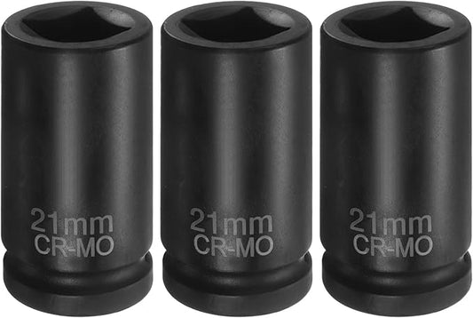 HARFINGTON 3pcs 4 Point Square Socket 3/4" Drive 21mm Metric Square Impact Socket CR-MO Blackening Standard Wheel Sleeve Pneumatic Sleeve Tool for Auto Repair Mechanical Maintenance Home Use