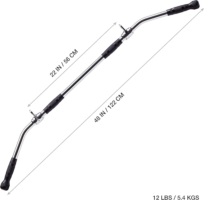 AmStaff 48" Straight Ez Curl Lat Pull Down Bar with Revolving Double Hook for Dual Pulley Cable Machines, Functional Trainer Multi-Purpose Attachment