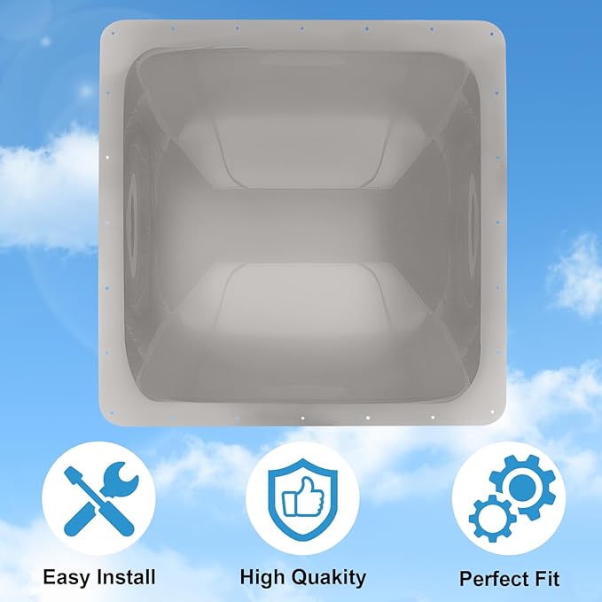 XMK RV Skylight Replacement, 26" x 26" Outer Dome Fit 22" x 22" Openings, RV Skylight Cover Shower Roof Dome for Camper Trailer Fifth Wheel Truck, Impact Resistant, Smoke Gray