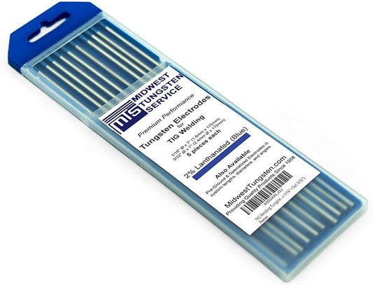 Midwest Tungsten Service TIG Welding Tungsten Electrodes 10-Pack (Blue - 2% Lanthanated (WL20/EWLa-2), 5pc 1/16" & 5pc 3/32")