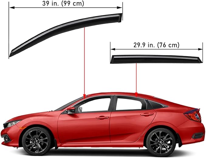 Lightronic Extra Durable Outside-Mount Auto Vent Window Visor, Fits 2016-2021 Honda Civic (Sedan), UV Protection Rain Guard, Original Wind Deflector, No-Drill Easy Install, Dark Smoke, 4-Pcs
