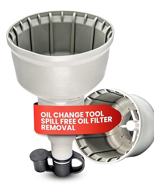 XL Oil Change Tool - Fits Oil Filters Up to 4" Diameter - Spill-Free Oil Filter Funnel with Magnet - Hands Free Magnetic Hold to Filter - Durable Nitrile Rubber Construction for Maximum Grip