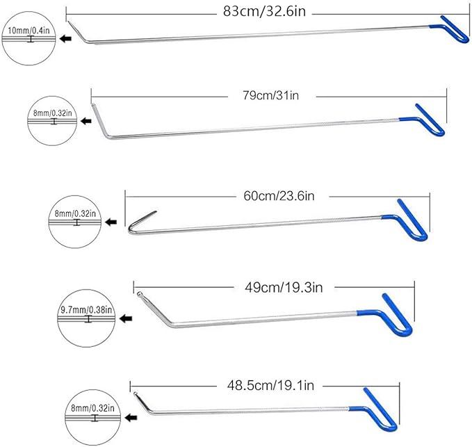 WHDZ Paintless Dent Repair Rods 16pcs Auto Body Dent Repair Hail Damage Removal Tools Paintless Dent Repair Rods Tool for Car Dent Ding Removal