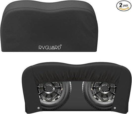 RVGUARD RV Tire Covers, 2 Pack Dual Axle, Fits 30"-33" Dia Tires, 600D Oxford Waterproof & Anti-UV Wheel Covers for RV, Trailer, Camper (Black)