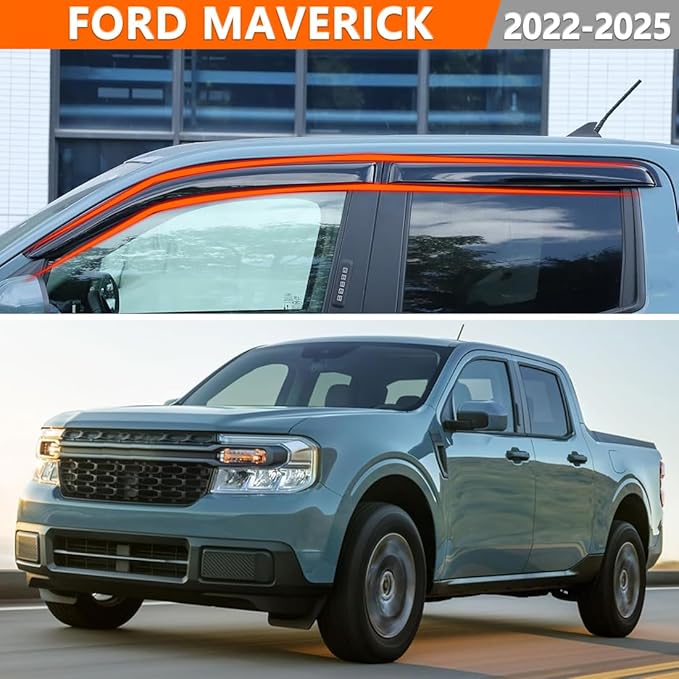4PCS in-Channel Window Visor Rain Guards Compatible with 2022-2025 Ford Maverick Front and Rear Wind Deflectors Weather Shields