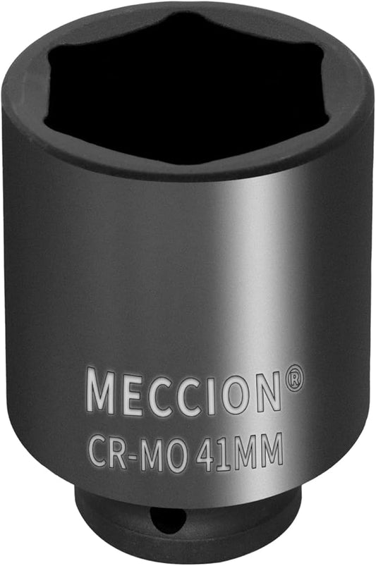 Meccion 1/2 Inch Drive Impact Socket 41mm Metric, 6 Point Cr-Mo Deep Impact Socket, 78mm Length