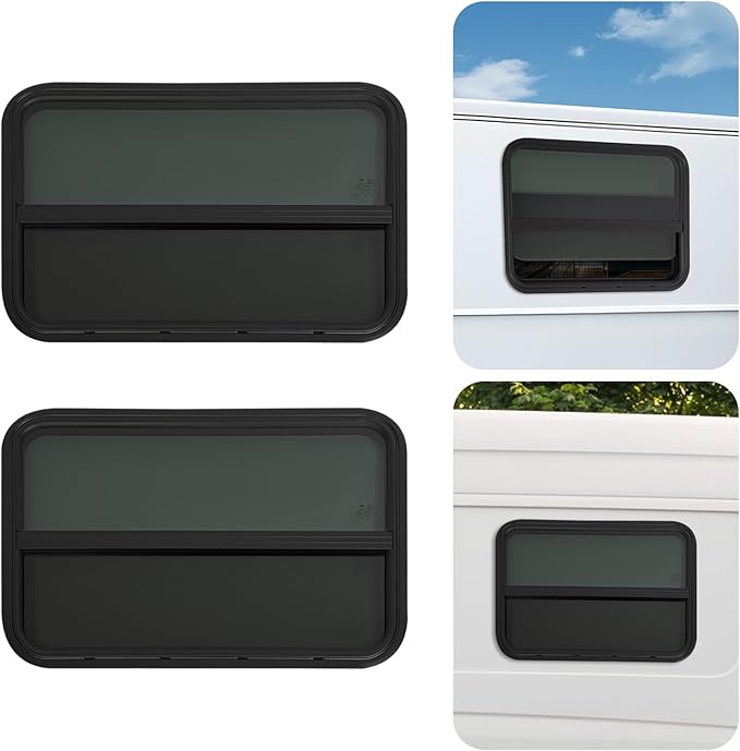 2PCs RV Window, Teardrop Horizontal Slide Black RV Window, Vertical Sliding RV Window 30" W x 20" H Horizontal Sliding Window Camper Trailer Window Horizontal Sliding Replacement Glass W/Trim Ring