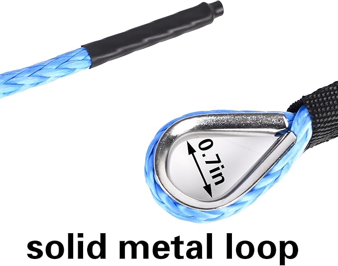 ATV UTV Synthetic Winch Rope Cable 3/16" x 50 ft, 8,300 lbs Pulling Strength, with Protective Sleeve, Safety Pull Strap, for 4X4 Offroad Vehicles (Blue, 3/16" x 50 ft)