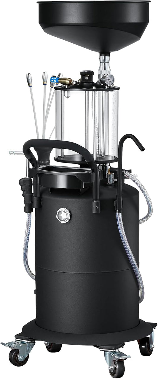 Industrial Fluid Drain Tank, Oil Drain Extractor, Portable Pneumatic Waste Oil Drain with Wheels (Black 5701)