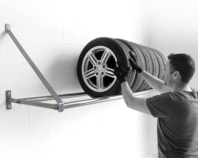 Martins Industries Wall-Mount Tire Rack – Heavy-Duty Steel Storage for 8 Tires | 500 lb Capacity | Fits Up to 34" OD | Adjustable Crossbar | SUV & Light Truck Tire Holder