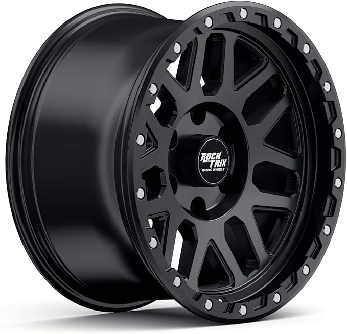 RockTrix RT110 18 inch Wheel Compatible with 2009-2024 Ford F150 18x9 6x135 Wheels (-12mm Offset, 4.5in Backspace) 87.1mm Bore, Black Wheels, Also fits 2022+ Bronco Raptor Rims