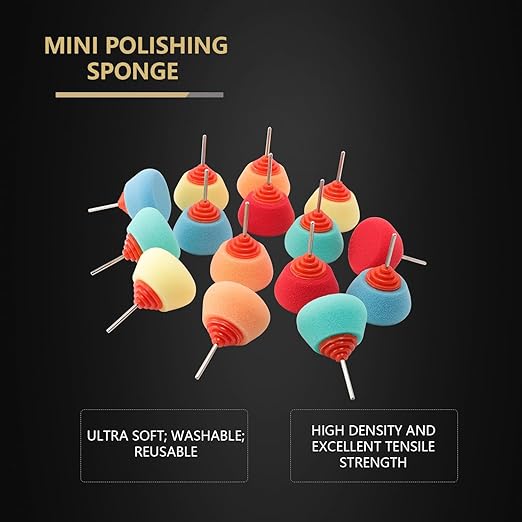 SPTA Mini Buffing Polishing Pads, 15Pcs Car Detail Mini Polisher Foam Pads, Detail Polishing Pads Used on Drill and Rotary Tools, for Small Area Detailing Polishing Waxing, Sealing Glaze