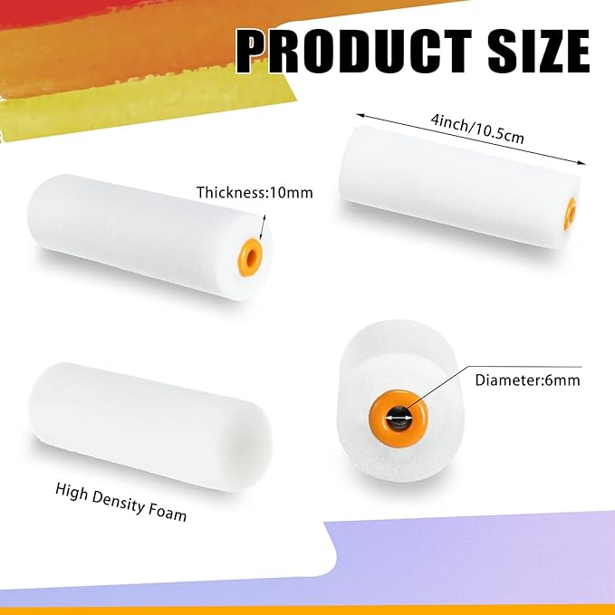 Nuogo 40 Pcs Foam Paint Roller Covers 4 Inch Small High Density Paint Roller Mini House Paint Rollers for Painting Wall Ceiling Cabinet Cupboard Door, White