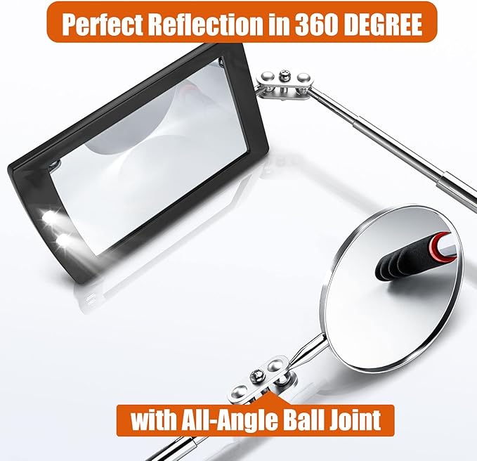 Telescoping Magnetic Pickup Tool Set with 1 & 15 lb Pick Up Sticks, Round and Square Adjustable Inspection Mirror and Flexible LED Flashlight, Christmas Stocking Stuffers for Men Adults, Gifts for Him