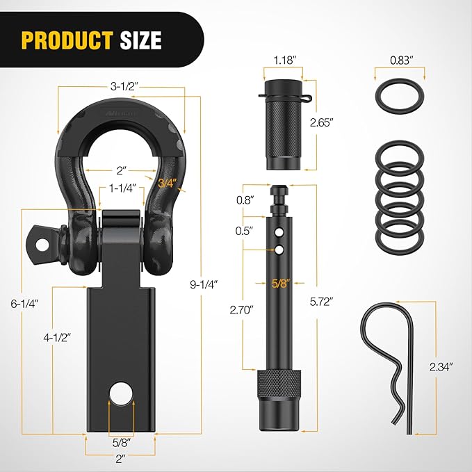 Nilight Anti-Theft Shackle Hitch Receiver 2Inch 45000 LBs Breaking Strength 3/4" Anti-Theft D Ring Shackle 5/8" Trailer Hitch Lock Pin Heavy Duty Solid Towing Kit for Trucks Off Road (Black)