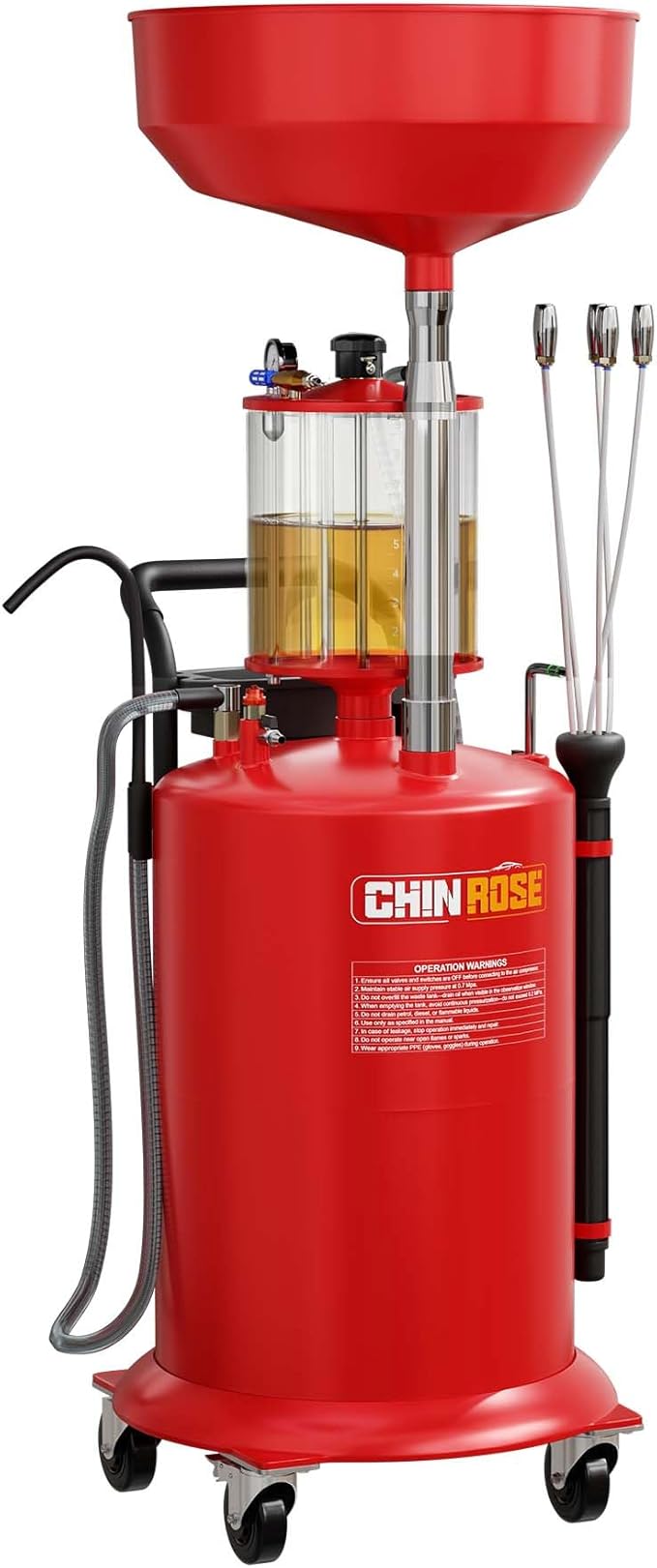 Industrial Fluid Drain Tank, Oil Drain Extractor, Portable Pneumatic Waste Oil Drain with Wheels (Red 5701)
