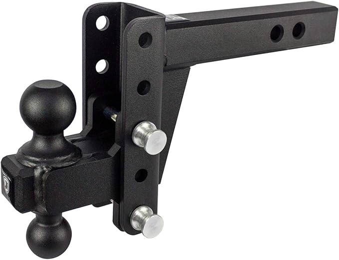 BulletProof Hitches - 2.0" Adjustable Heavy Duty Trailer Hitch (22,000 lb. Rating) - 4" Drop/Rise Trailer Hitch with 2" & 2-5/16" Dual Ball - Powder Coat, Solid Steel, Corrosion-Resistant