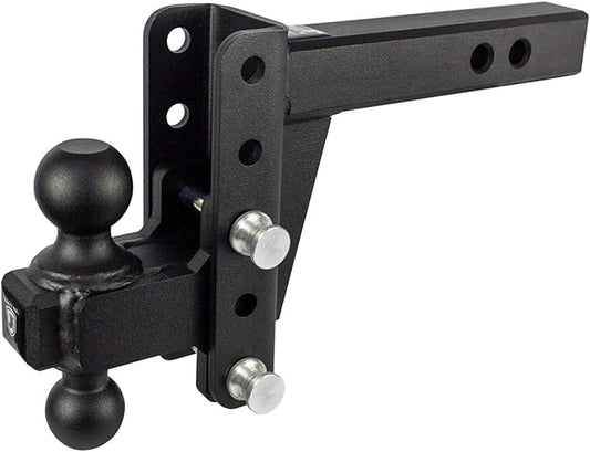 BulletProof Hitches - 2.0" Adjustable Heavy Duty Trailer Hitch (22,000 lb. Rating) - 4" Drop/Rise Trailer Hitch with 2" & 2-5/16" Dual Ball - Powder Coat, Solid Steel, Corrosion-Resistant