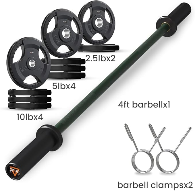 4FT Olympic Barbell Bar, 47Inch Straight Weight Bar with 2 Collars, Solid Olympic Bar with Bearings, 500Lbs Capacity Weightlifting Bar for Home Gym Strength Training, Suitable for 2 Inch Plates