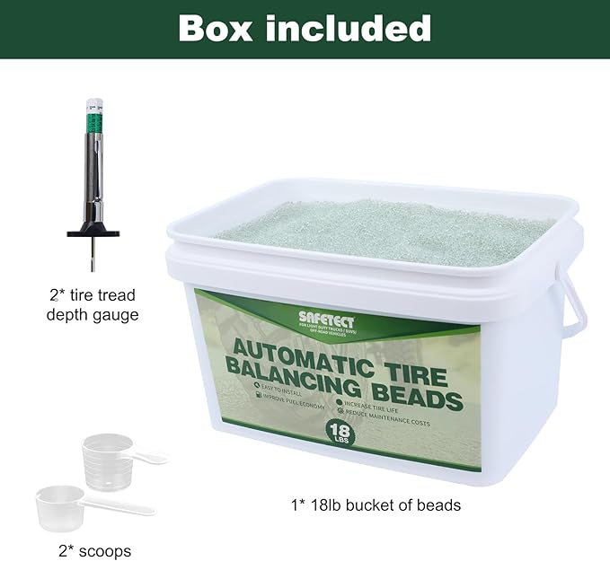 Tire Balance Beads 288oz Balancing Beads, Tempered Glass Tire Beads for Balance for Trucks, Trailer, Off-Road Vehicles, with Tire Tread Depth Gauge