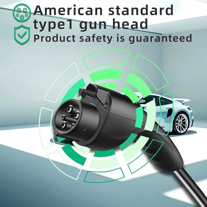 EV Charger Type 1 3.5 kW 5M16A Adapter Portable EV Chargers Polymer Materials Cable with US16 A Plug, Adjustable Current Compatible with BYD and Other PHEV/BEV/EV