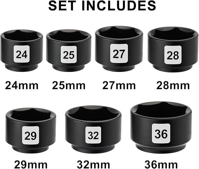Mayouko 7 Pieces 3/8" Drive Low Profile Oil Filter Wrench Socket Set, Oil Filter Cap Remove and Install Tool Kit, 24mm, 25mm, 27mm, 28mm, 29mm, 32mm, 36mm, CR-V