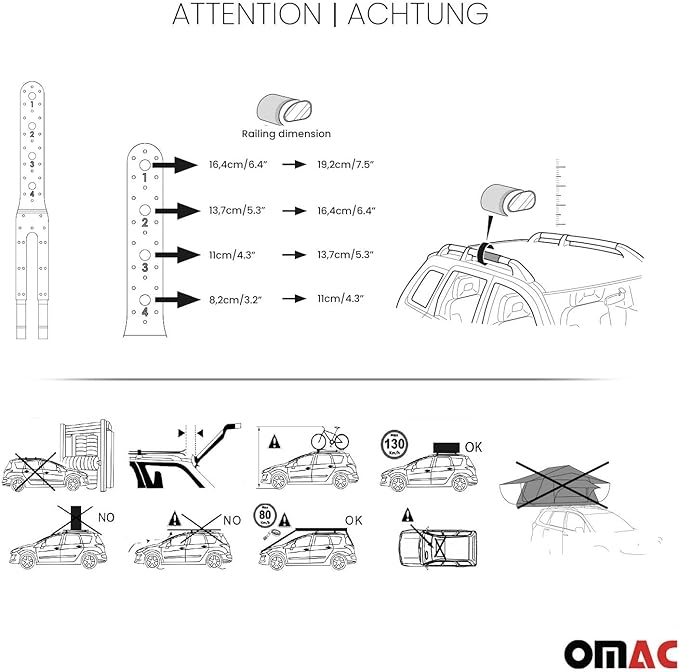 OMAC Roof Rack Cross Bars for Ford Edge 2007-2014 Heavy Duty Telescopic 220Lbs Aluminium Silver 2Pcs fits Cargo Carriers Kayak Canoe Bike Snowboard