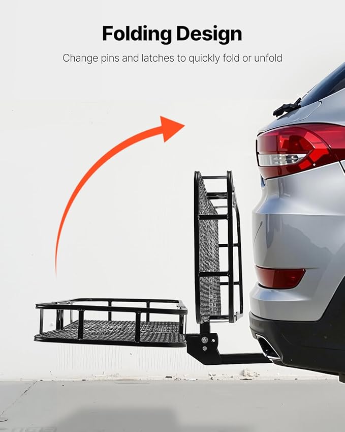 VEVOR 60x24x6 Folding Hitch Carrier - 500lb Capacity Cargo Basket & Waterproof Bag, Fits 2" Hitch Receiver for SUV, Truck, Pickup