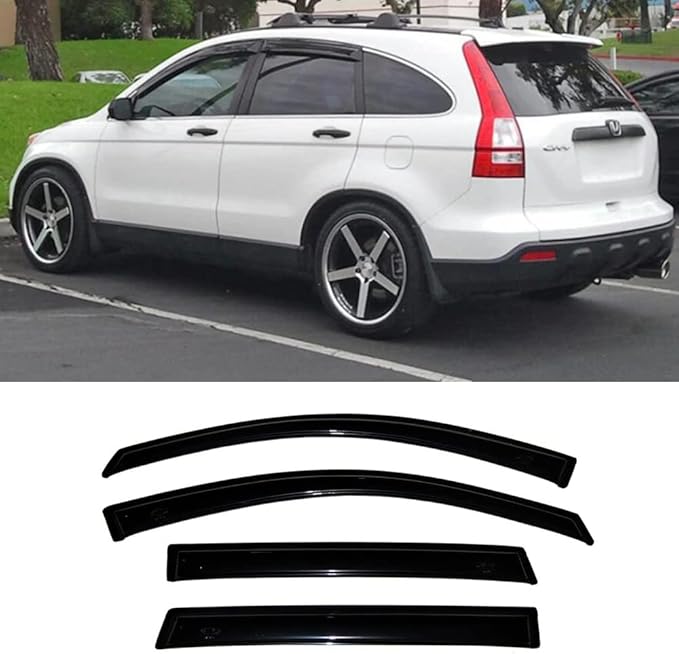 94655 Side Window Wind Deflector,Nice Window Visor fit for 2007-2011 Honda CR-V, 4pcs Outside Mount Tape-On Sun Rain Guards Set
