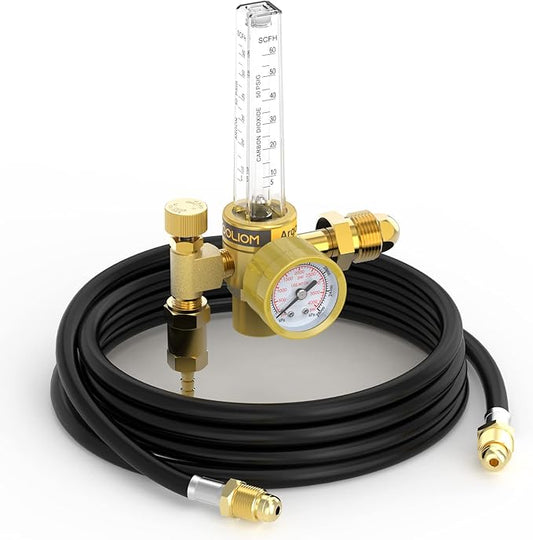 TOOLIOM CO2 Argon Flow Meter Gas Regulator Gauge with Gas Hose for MIG TIG Welding