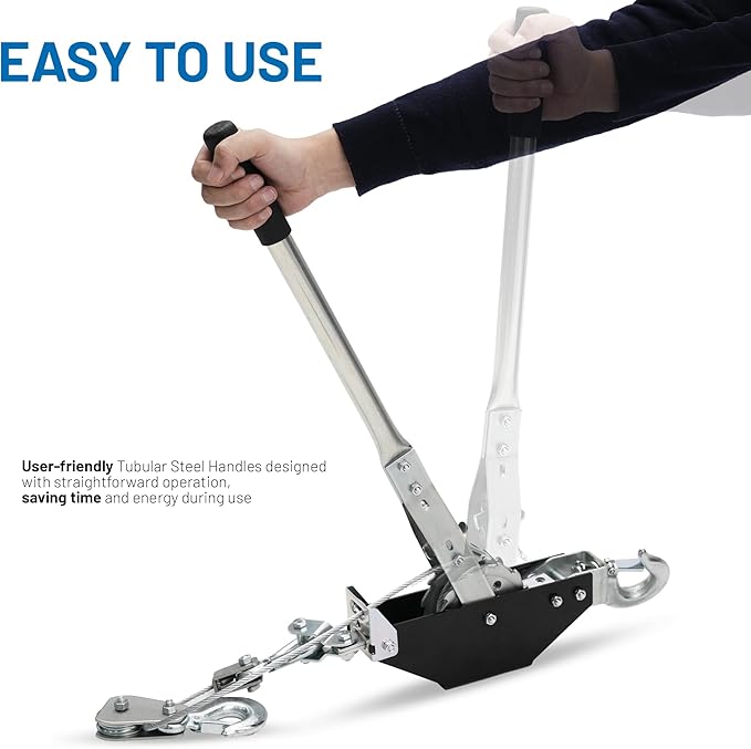 POLESTAR Come Along Winch, 3000 lbs Pull Capacity, 12 ft Steel Cable Hand Winch with 2 Hooks, Heavy Duty Dual Ratchet Cable Winch Puller, Automotive Towing Hoist Puller for Recovery, Moving, Securing