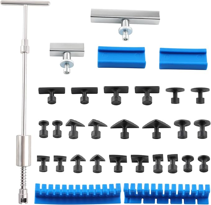 maXpeedingrods Car Dent Puller Kit, Auto Body Dent Repair Kit for Dent Removal, Slide Hammer T-bar Dent Puller with 24 PC Puller Tabs, for Car Refrigerator Metal Surface Dent Remover, 31 PCS