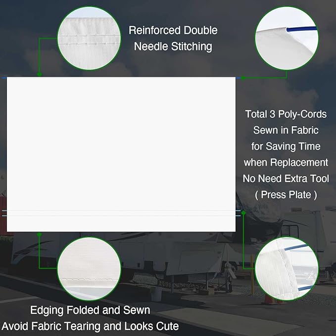 Leaveshade RV Awning Fabric Replacement Camper Trailer Awning Fabric Super Heavy Vinyl Coated Polyester 11'3''(Fit for 12' Awning)-White