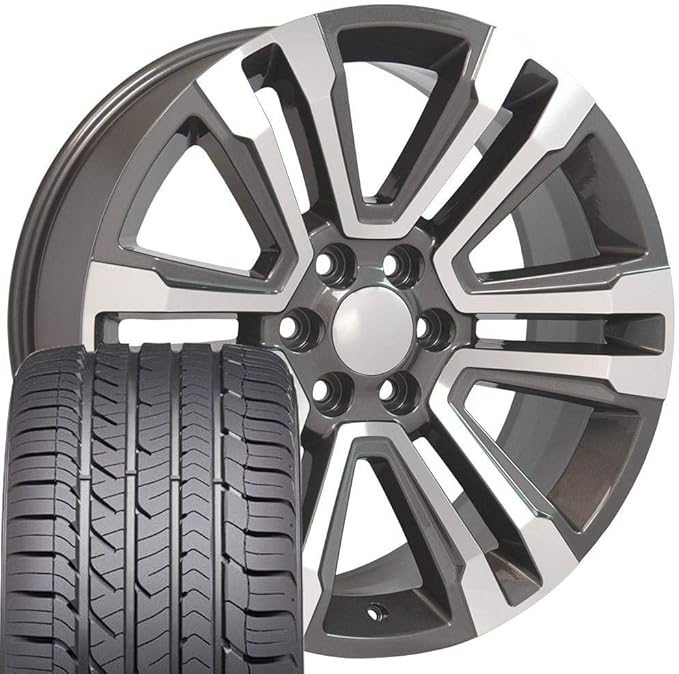 OE WHEELS CV44 22x9 Denali Style Wheels - Gloss Gunmetal 22 Inch Rims Set of 4, 6x139.7 Wheels - Optional TPMS & 285/45R22 Tires and Rims Packages - Fits GM Trucks & SUVs (Eagle Sport AS)