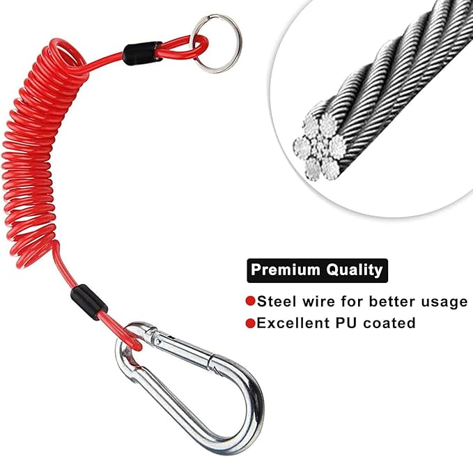 FizLig 6ft Breakaway Trailer Cable 1 Pack - Coiled Spring Wire, Emergency Brake Safety Cable for RV Camper 5th Wheel Trailer Towing Accessories