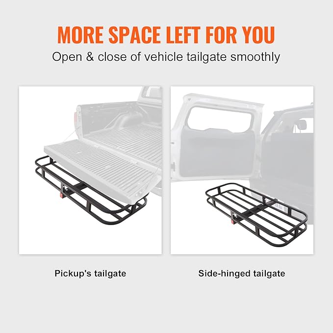 VEVOR 53 x 19 5 in Hitch Cargo Carrier, 500lb Capacity Trailer Mount Basket, Steel Luggage Carrier Rack Fits 2'' Receiver for SUV Truck Pickup with Net, Stabilizer, Straps, Black