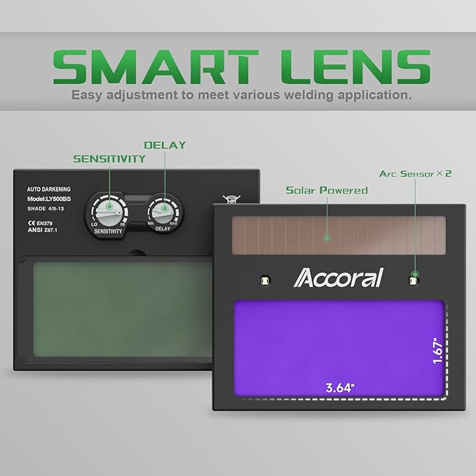 1/1/1/1 Large Viewing Auto Darkening Welding Helmet True Color Solar Powered Weld Hood Wide Shade 4/8.5-12.5 for TIG MIG Arc LYG 850BS