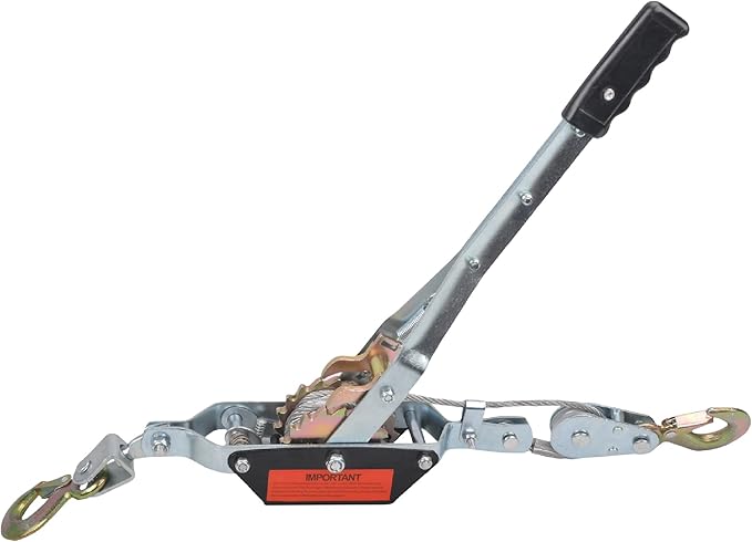 2 Ton Power Puller, 2 Hook Steel Cable Dual Gear Power Ratchet Come Along Winch,Heavy Duty Hand Cable Puller,4,400LBS