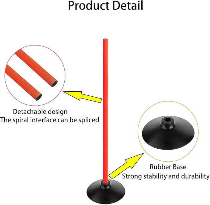 Orange Soccer Agility Poles Set Detachable Sports Trainning Speed Pole Slalom Poles with Rubber Base Sport Traning Equipment