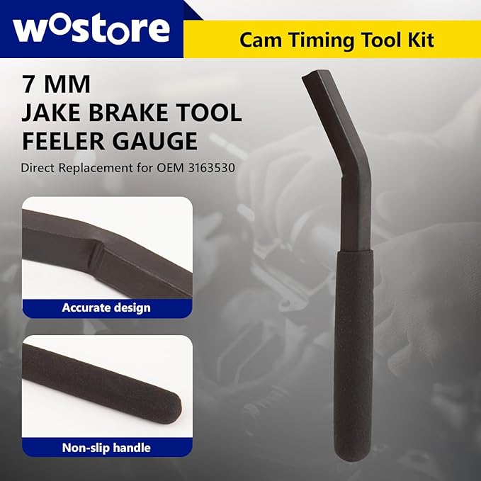 Wostore Cam Timing Tool Kit 3163021 with Jake Brake Adjustment Tool 3163021 7MM Feeler Gauge Compatible with Cummins ISX ASX X15 Engine (2007-2017), 3163020 Crank Pin and 3163069 Puller(16PCS)