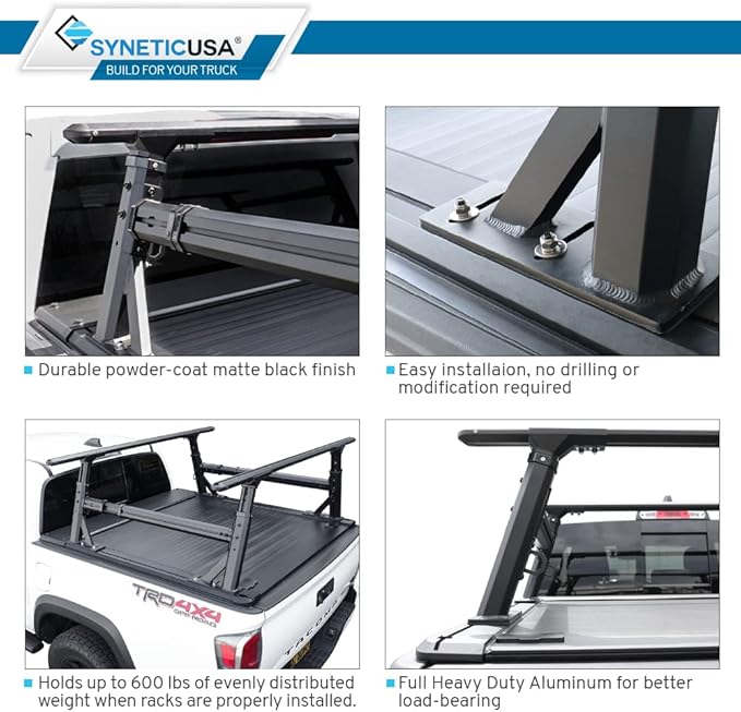 Syneticusa MR Hard Tonneau Cover+R1 Rack Fits 2016-2026 Toyota Tacoma 5ft Truck Bed Waterproof Accessories Retractable