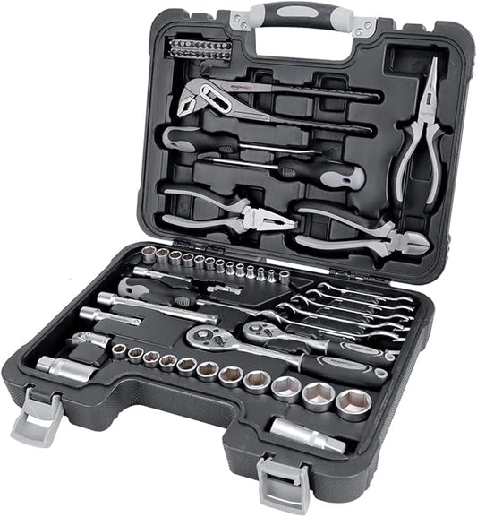 Amazon Basics 65-Piece General Household Home Repair and Mechanic's Hand Tool Kit Set, Black