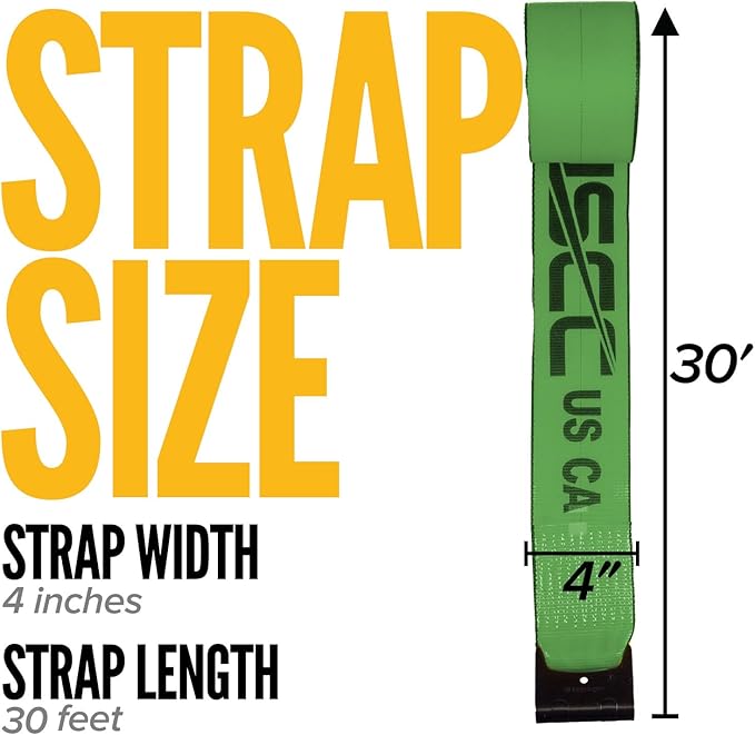 US Cargo Control Winch Straps 4" x 30' (10-Pack), 5,400 LBS Working Load Limit, Heavy Duty Flatbed Tie Downs with Flat Hooks, Green 4 Inch Straps for Flatbed Trailer, Truck, and Cargo Securement
