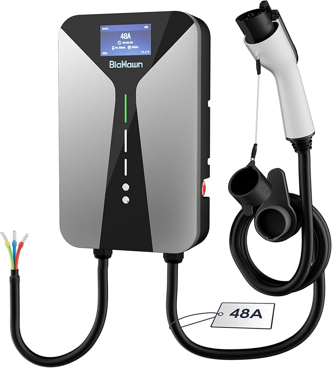 Level 2 EV Charger 48 Amp- 11.5kW 240V Hardwired Wall Charger for Home with 4.3" LCD, 26ft Cable, Scheduled Charging & Wall Holder, SAE J1772 Connector