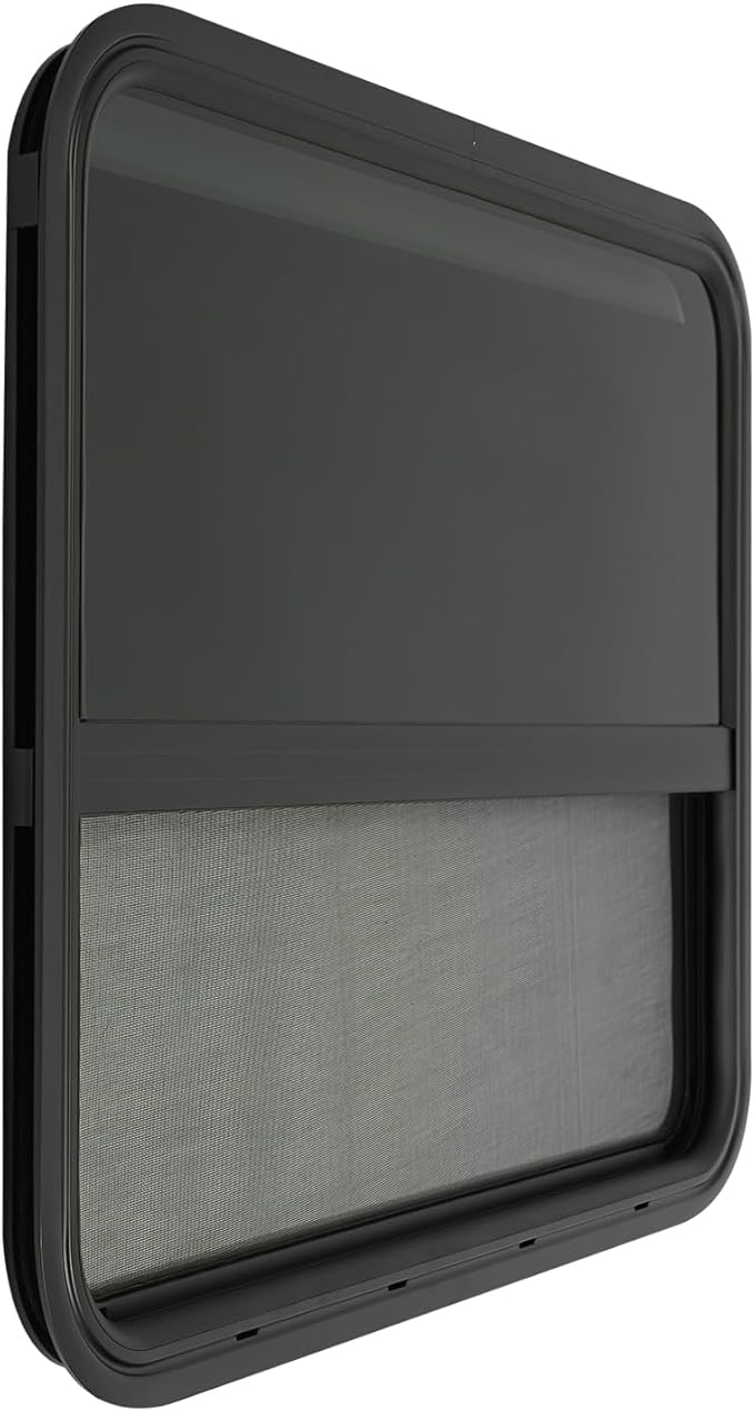 2 Pack 30" W x 24" H RV Window Vertical Sliding, DOT Certified - Shatterproof Tempered Tinted Glass, with Net Screen and Trim Ring, Teardrop Replacement Trailer Camper Window