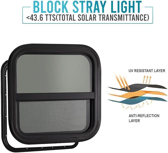 ProFlex RV Vertical Sliding Window 12" W x 22" H – Heavy Duty Ultra Thick Tempered Glass, RV Camper Windows Replacement with Trim for 1-1/2’’ Wall Thickness – Easy Installation, DOT Certified