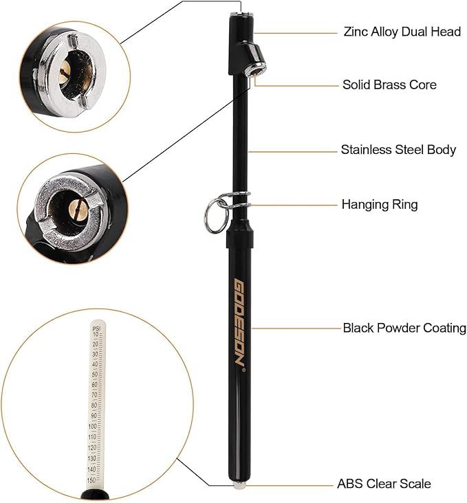 GODESON Dual Head Tire Pressure Gauge, Heavy Duty Pencil Tire Gauge Range 10-150PSI,Dual Head Truck Pen Air Pressure Gauge (Pack of 2)