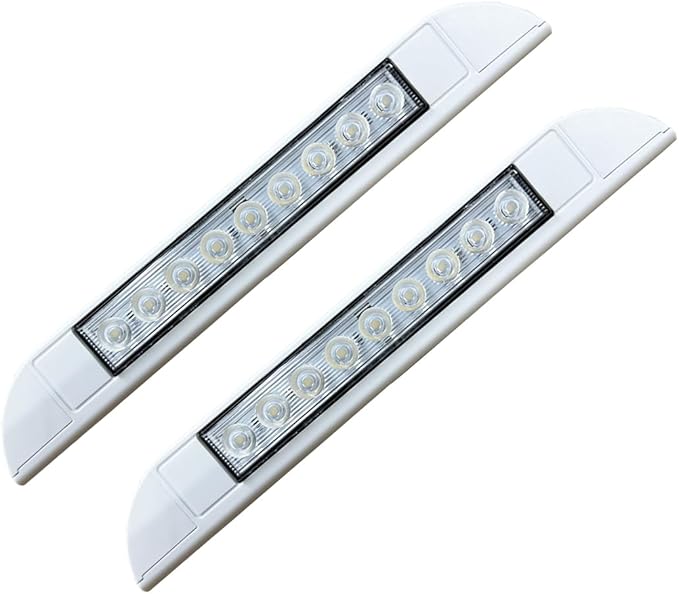 10 inch RV LED Awning Porch Light Fixture, 6000K Cool White High Lumen Output Low Current Draw 12V/24V DC, Down Angle Beam,Plastic Housing White Finish, for Camper Truck Trailer, 2 Pack